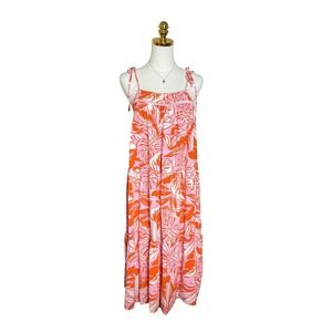 Label of Love Australia Pink Orange Tropical Tiered rayon Maxi Dress Womens M